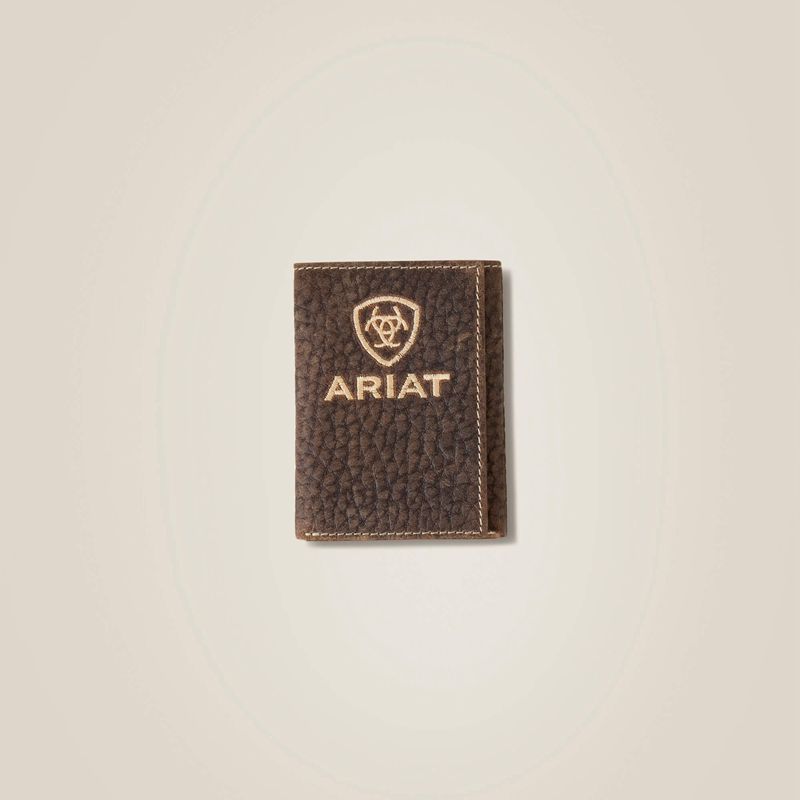 Brown Ariat Pebble Leather Trifold Wallet | 02YJEXVLU