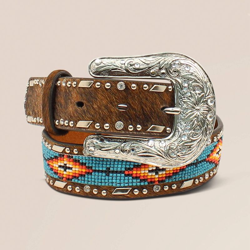 Brown Ariat Southwest Beaded Hair-On Belt | 78OFRTUNJ