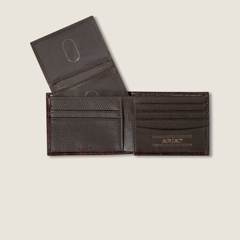 Brown Ariat Tooled Feather Bifold Wallet | 06MQPWHST