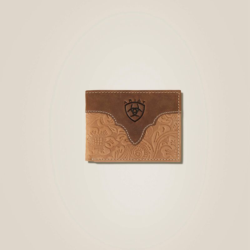 Brown Ariat Tooled Leather Bifold Wallet | 45TJUHDQS