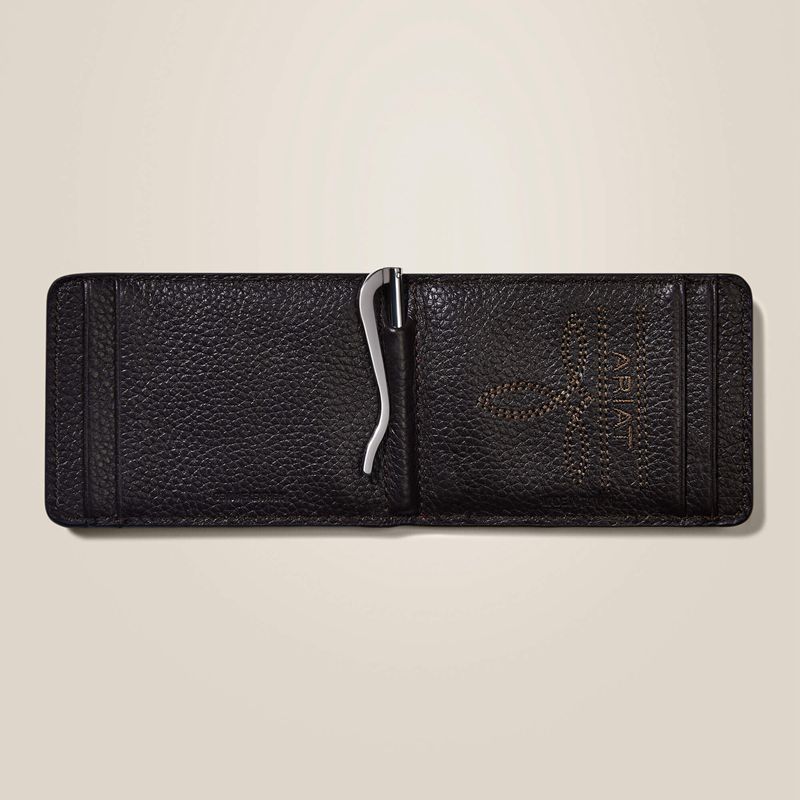 Brown Rowdy Ariat Bifold Slim Wallet Staked Logo | 17SVJEUCX