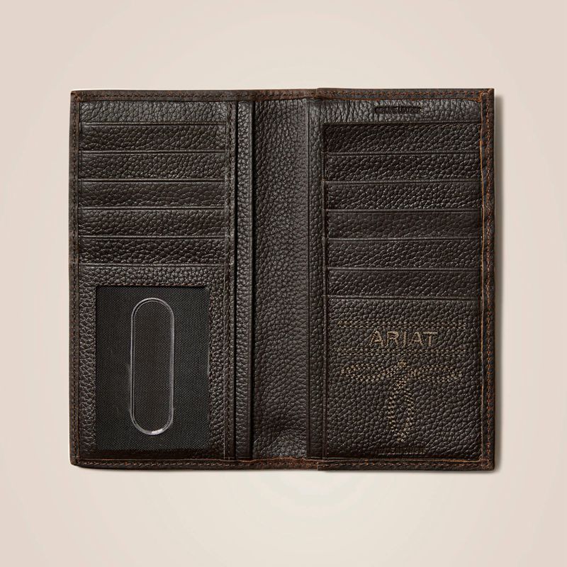 Brown Rowdy Ariat Rodeo Wallet Stacked Logo | 91URYZTHI