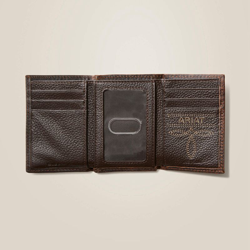 Brown Rowdy Ariat Trifold Wallet Stacked Logo | 24RITEYFG