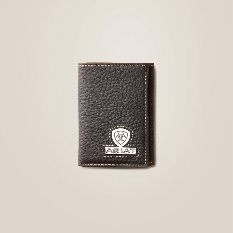 Brown Rowdy Ariat Trifold Wallet Stacked Logo | 24RITEYFG