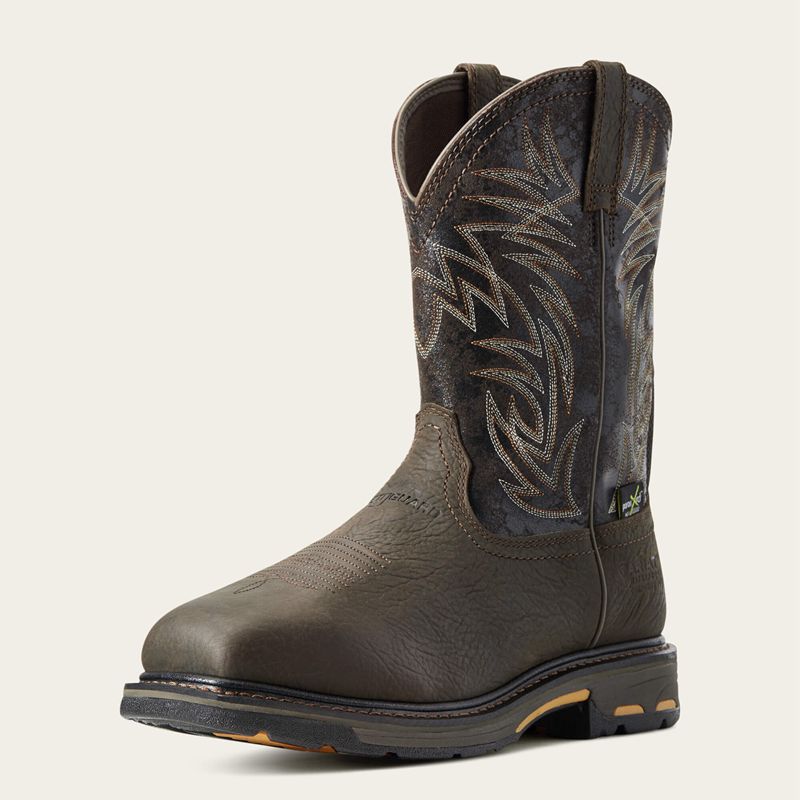 Bruin Brown Ariat Workhog Wide Square Toe Metguard Waterproof Composite Toe Work Boot | 09RVQEIYN