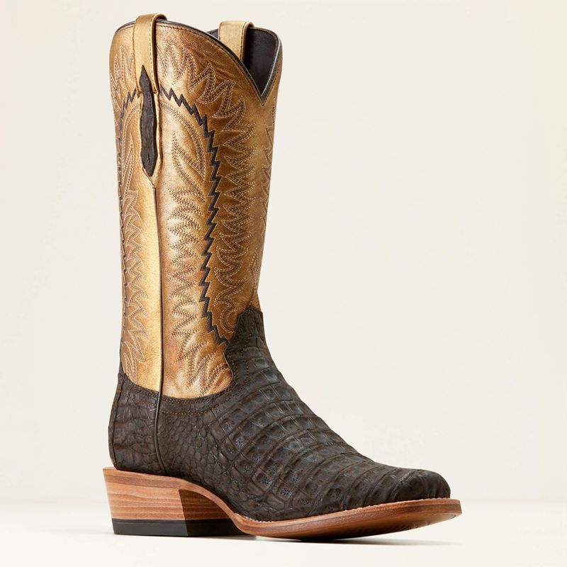 Brushed Chocolate Caiman Belly/ Washed Gold Ariat Futurity Finalist Cowboy Boot | 41INYBGAP