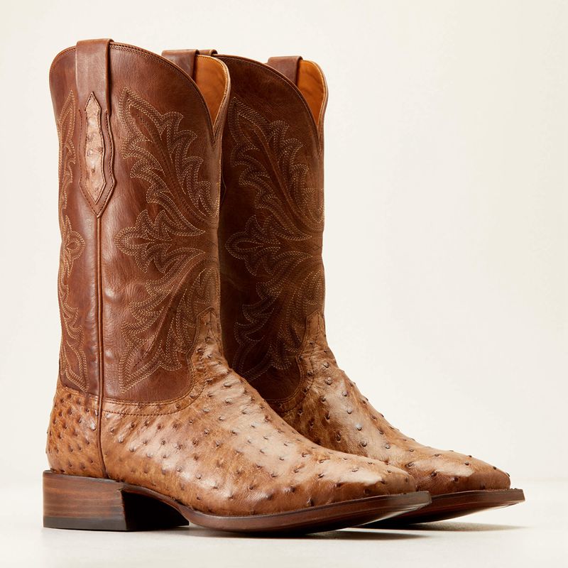 Buckskin Full Quill Ostrich Ariat Bench Made Bassett Western Boot | 28JZXYNKP