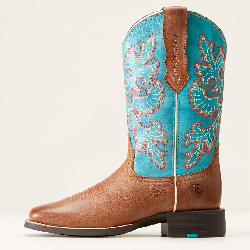 Buff Blonde Ariat Round Up Wide Square Toe Stretchfit Western Boot | 08LAYBSTR