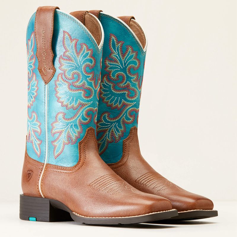 Buff Blonde Ariat Round Up Wide Square Toe Stretchfit Western Boot | 08LAYBSTR