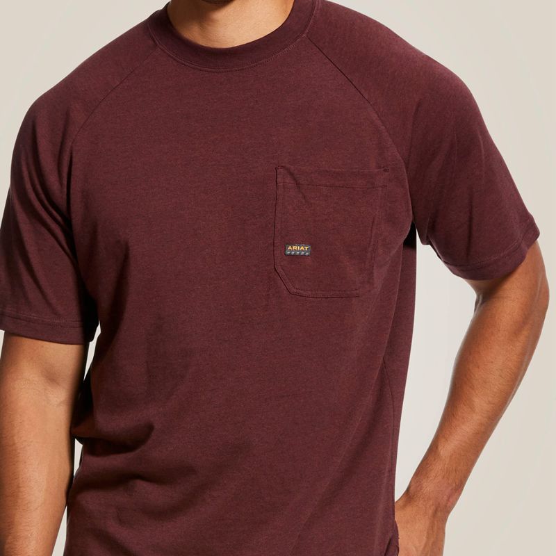 Burgundy Heather Ariat Rebar Cotton Strong T-Shirt | 32SUHXMBG