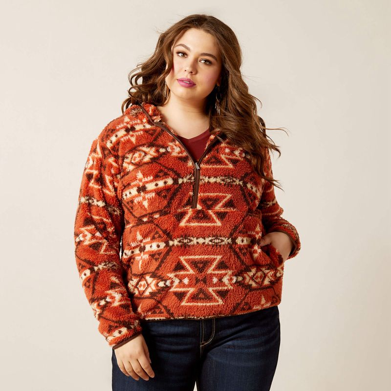 Burnt Brick Print Ariat Real Berber Pullover Sweatshirt | 17JHSLFKG