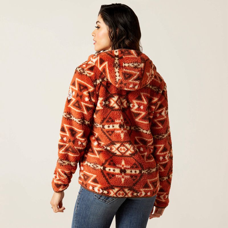 Burnt Brick Print Ariat Real Berber Pullover Sweatshirt | 17JHSLFKG