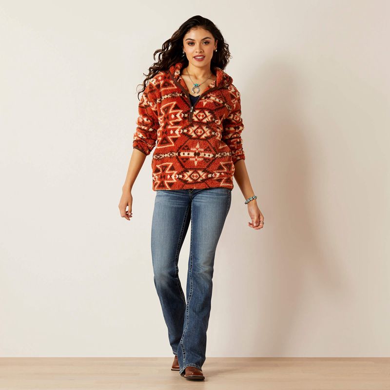 Burnt Brick Print Ariat Real Berber Pullover Sweatshirt | 17JHSLFKG