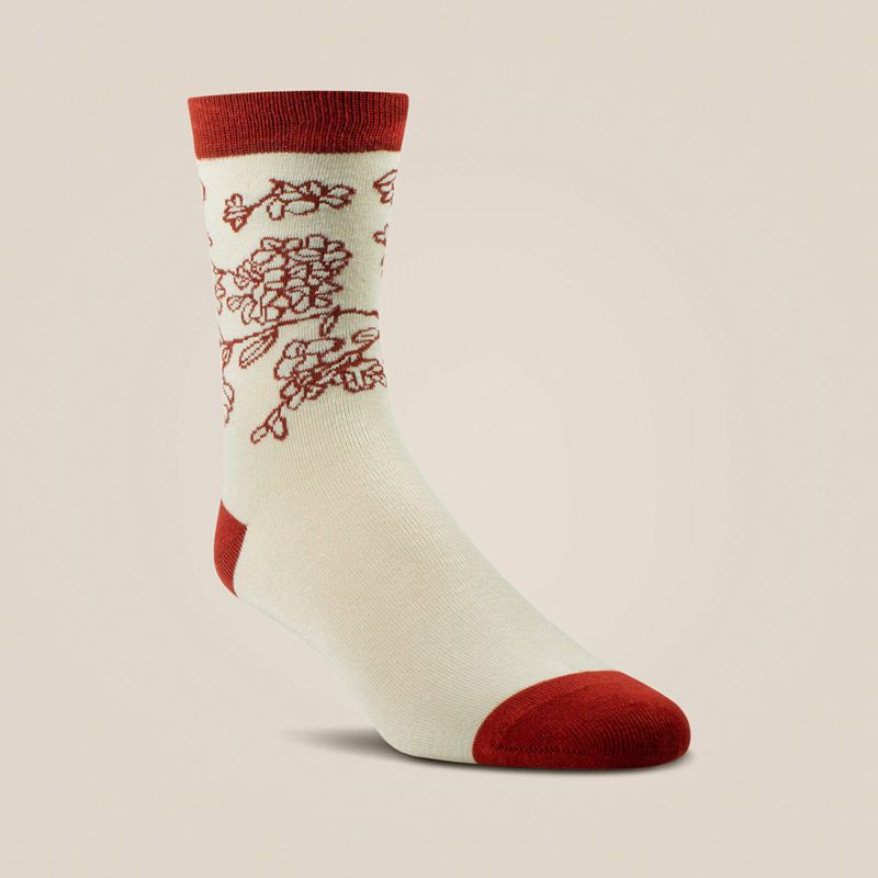 Burnt Brick Toile Ariat Charm Crew Socks | 52LYSKPVE