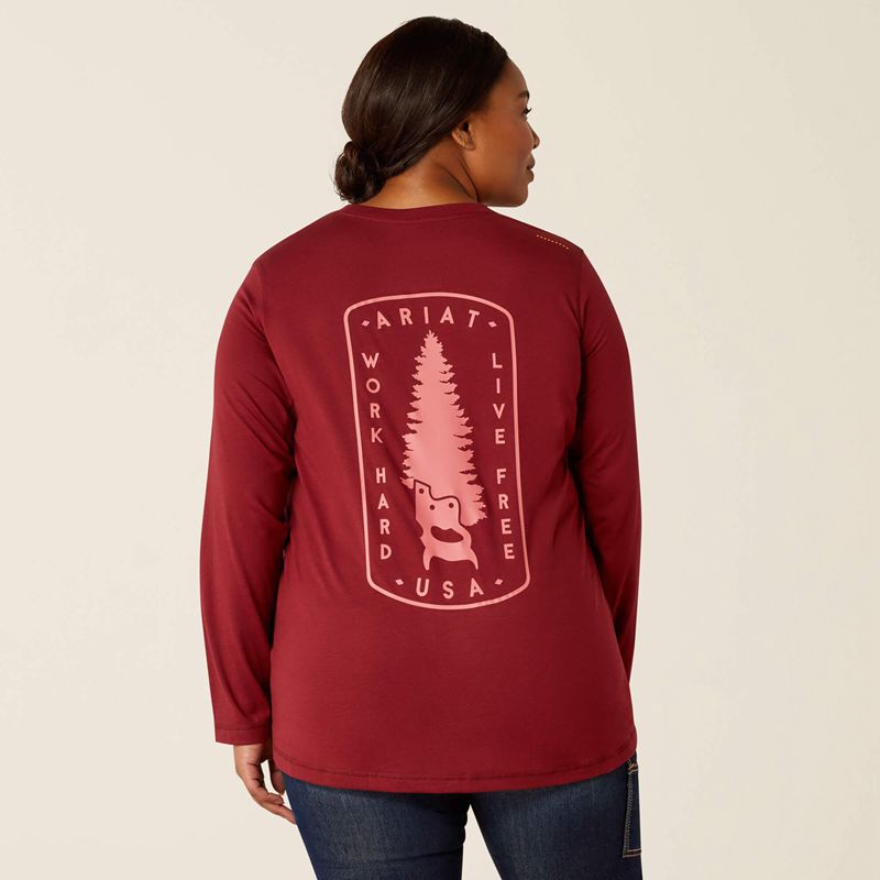 Cabernet Ariat Rebar Workman Tree Saw T-Shirt | 01EPCBKXH