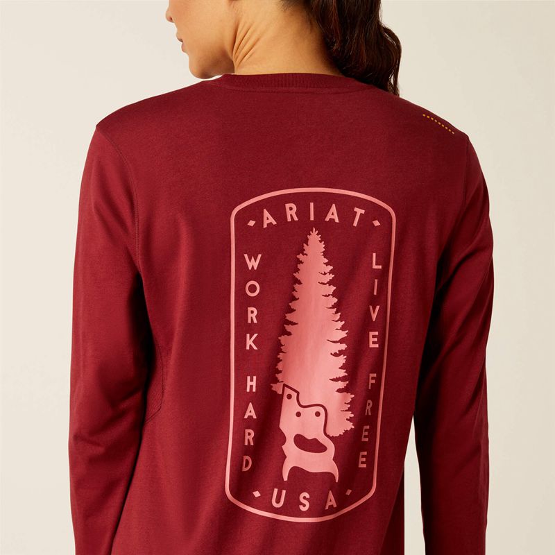 Cabernet Ariat Rebar Workman Tree Saw T-Shirt | 01EPCBKXH