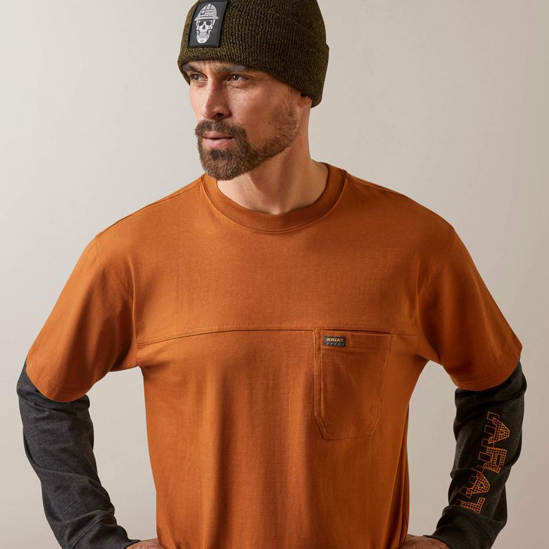 Carmel Cafe/ Charcoal Heather Ariat Rebar Cotton Strong Dually | 85LNVRQWC