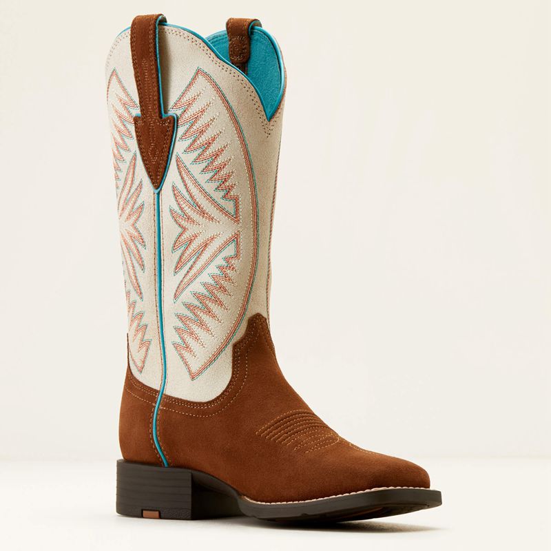 Cedar Roughout/Matte Pearl Suede Ariat Round Up Ruidoso Western Boot | 27SHEBQWM