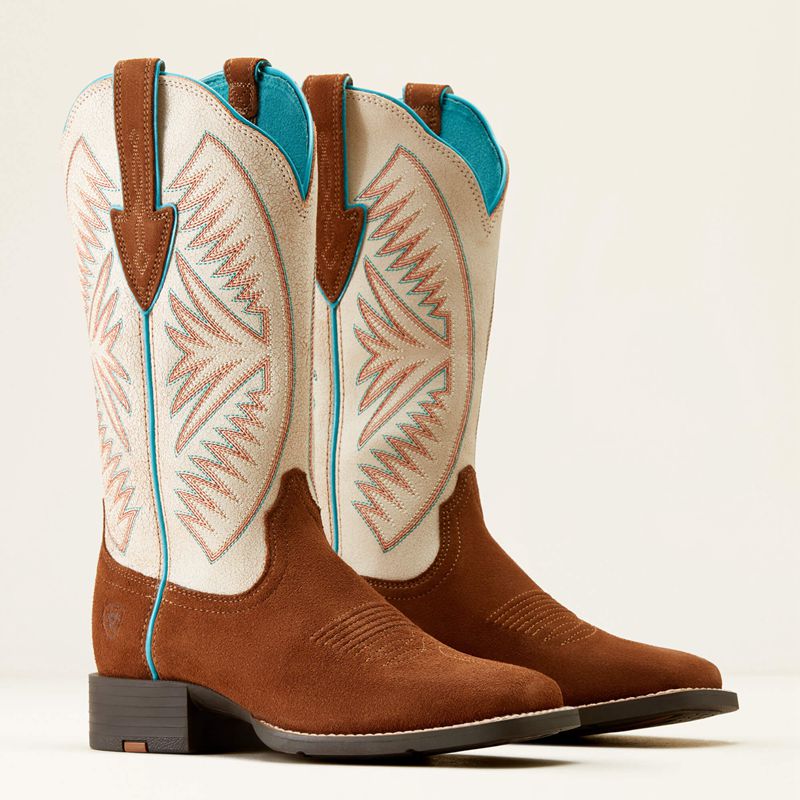 Cedar Roughout/Matte Pearl Suede Ariat Round Up Ruidoso Western Boot | 27SHEBQWM