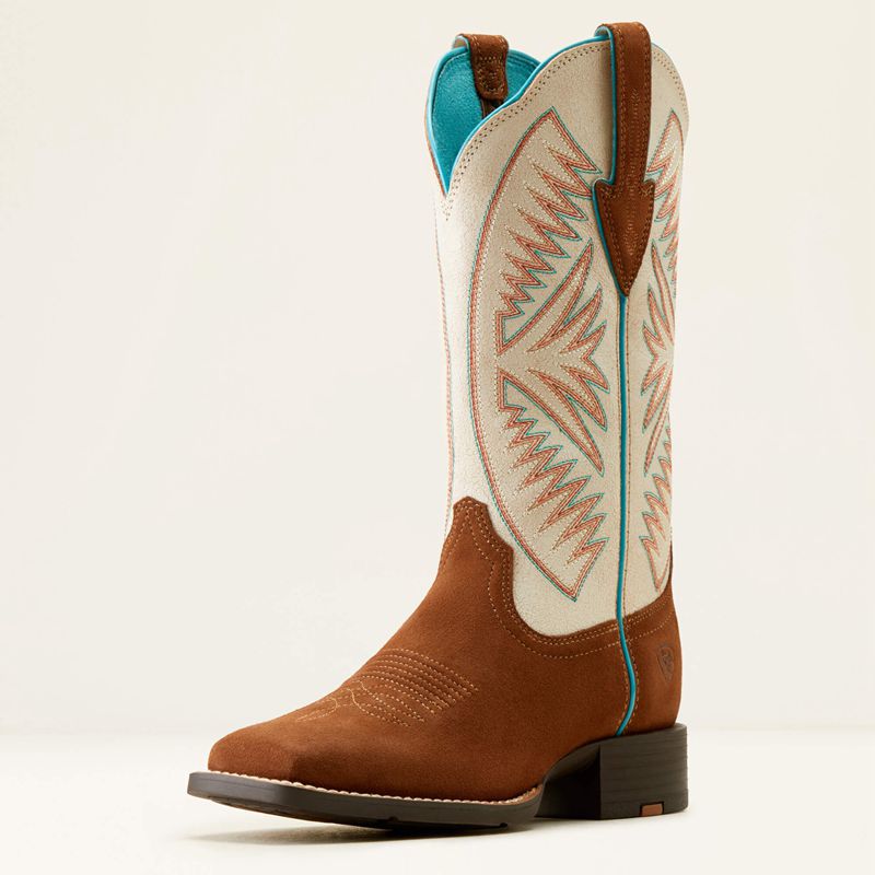 Cedar Roughout/Matte Pearl Suede Ariat Round Up Ruidoso Western Boot | 27SHEBQWM