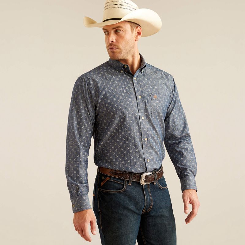 Chambray Blue Ariat Dillon Classic Fit Shirt | 54IPYZWLC