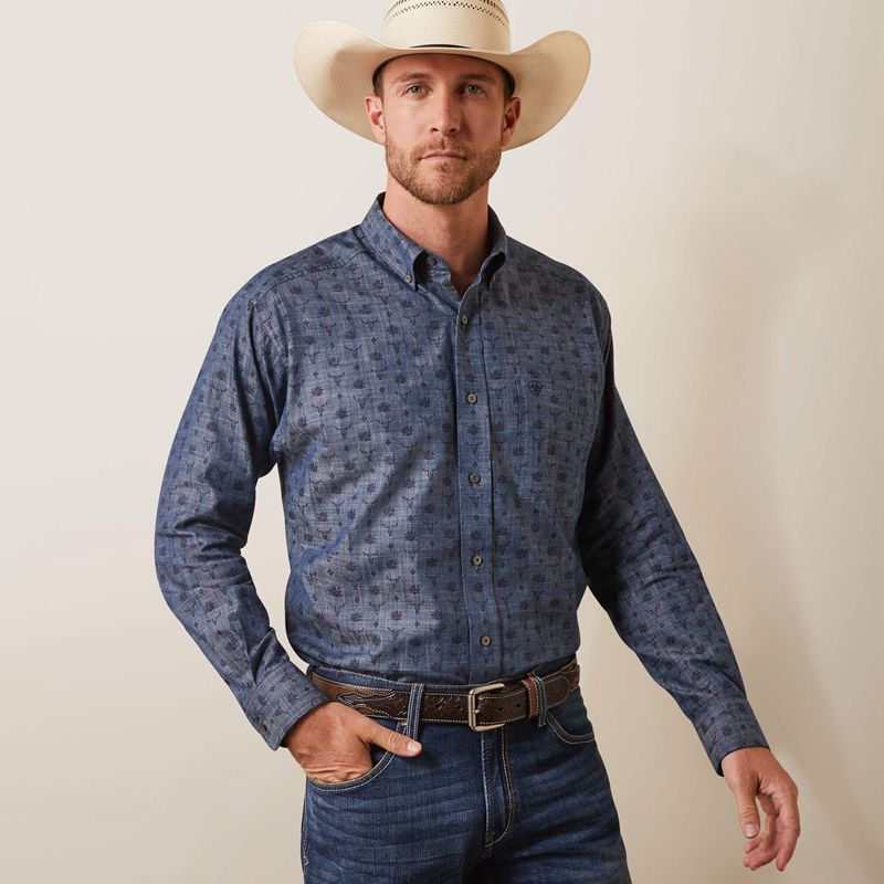 Chambray Blue Ariat Noah Classic Fit Shirt | 16TRHFDEU