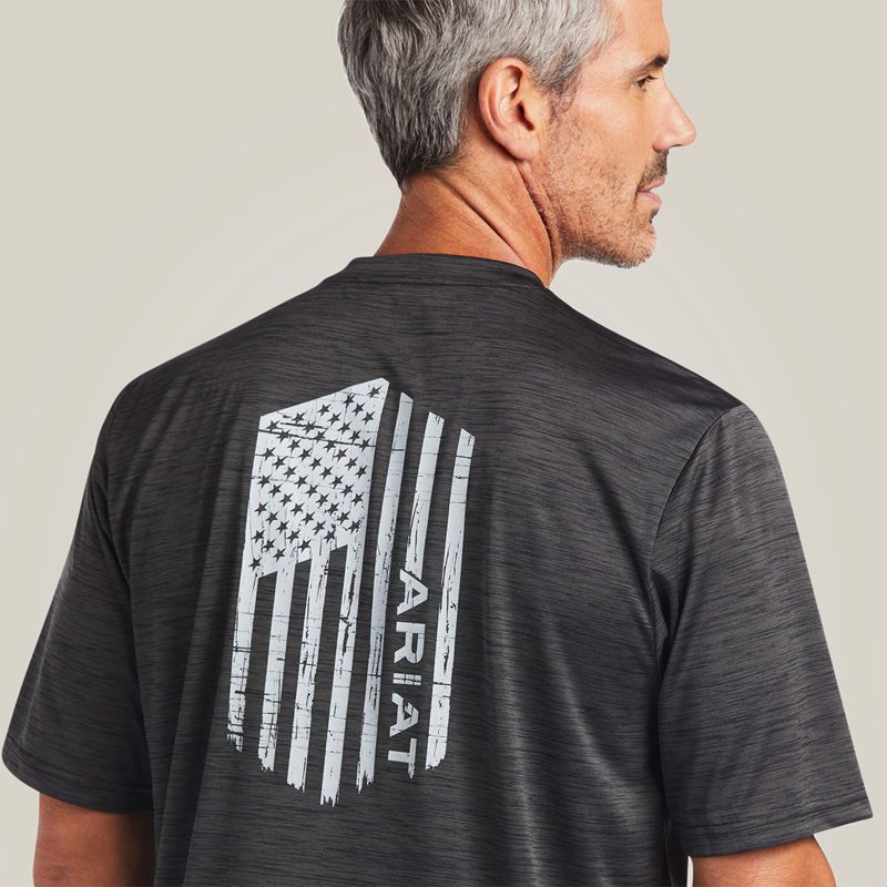 Charcoal Ariat Charger Vertical Flag Tee | 64YZDLQVG