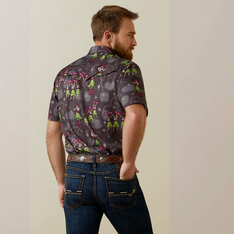 Charcoal Gray Ariat Venttek Western Aloha Fitted Shirt | 04CIERJWT