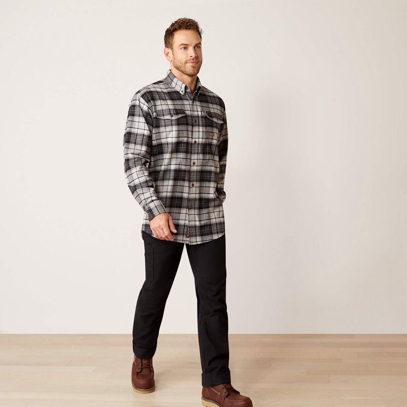 Charcoal Grey Ariat Rebar Flannel Durastretch Work Shirt | 52ZHJYMSV