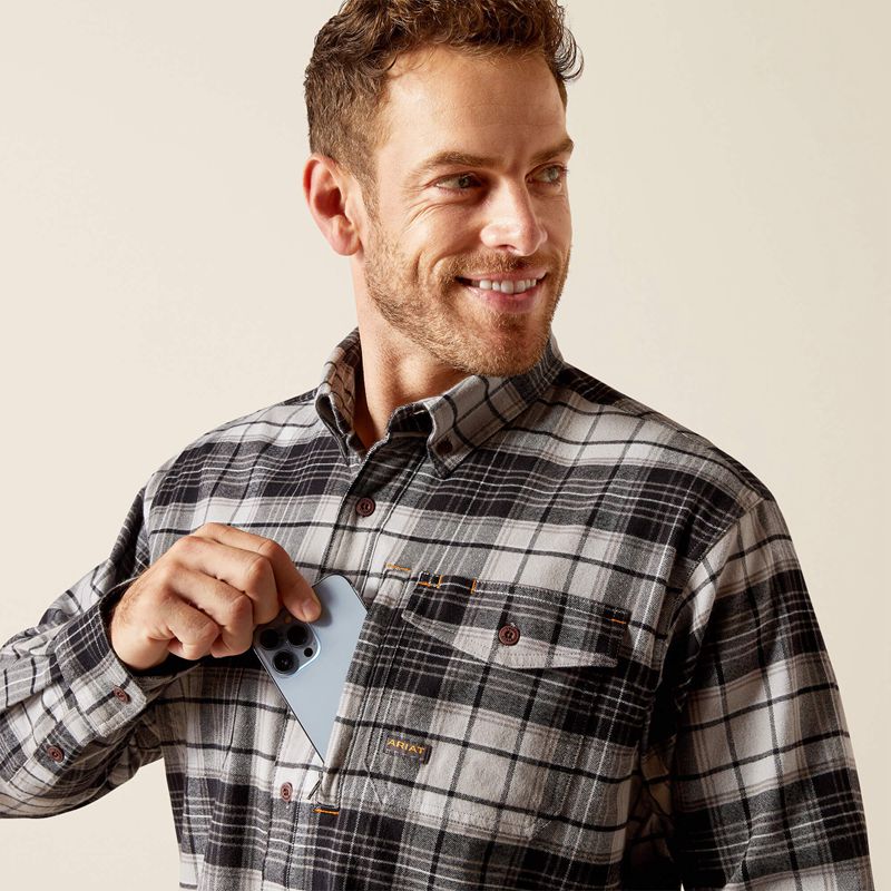 Charcoal Grey Ariat Rebar Flannel Durastretch Work Shirt | 52ZHJYMSV