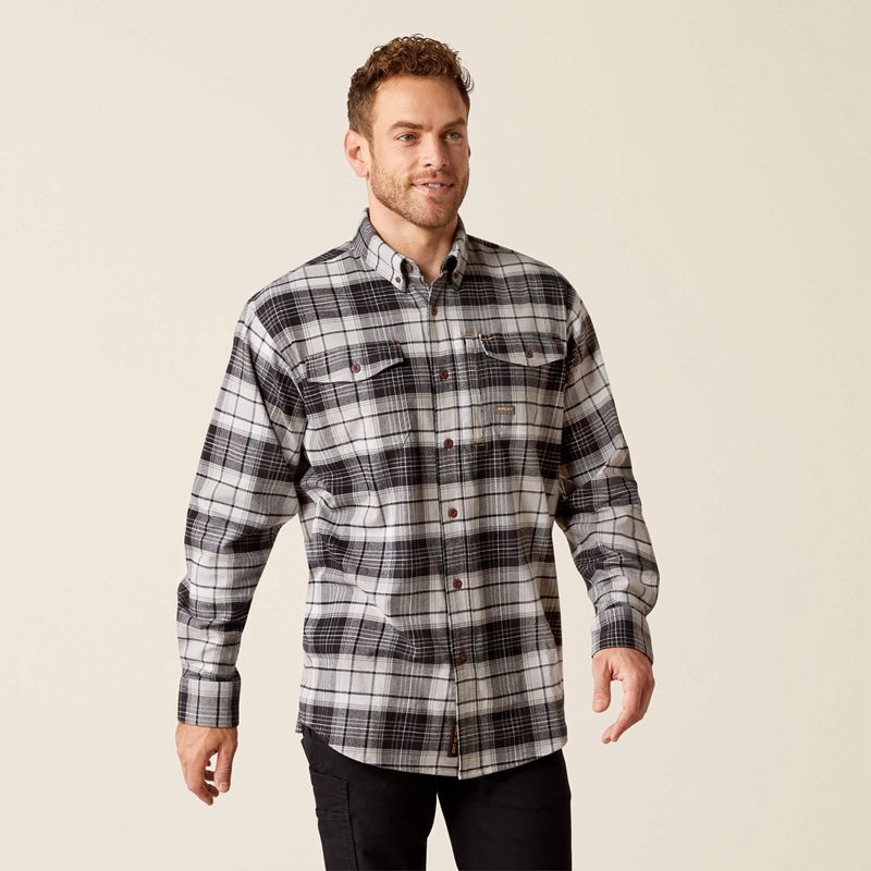 Charcoal Grey Ariat Rebar Flannel Durastretch Work Shirt | 52ZHJYMSV