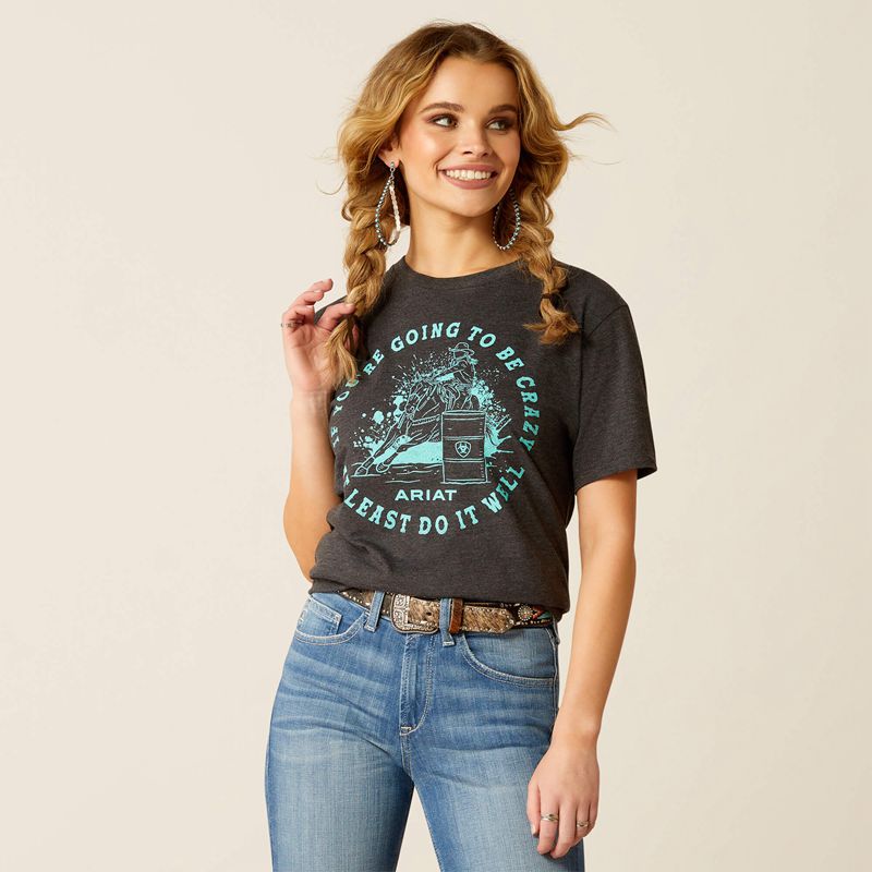 Charcoal Heather Ariat Barrel Beauty T-Shirt | 12JKWFHQU