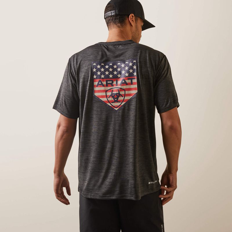 Charcoal Heather Ariat Charger Proud Shield T-Shirt | 59HFPVWAR