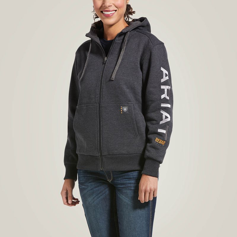 Charcoal Heather Ariat Rebar All-Weather Full Zip Hoodie | 05NAIPCKF