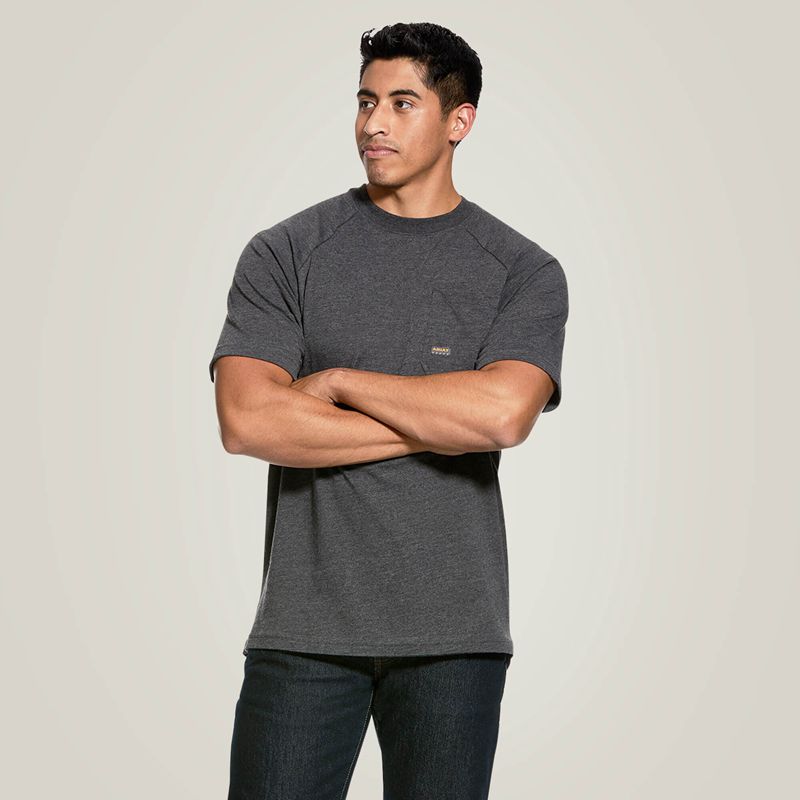 Charcoal Heather Ariat Rebar Cotton Strong T-Shirt | 04JIHOZXS