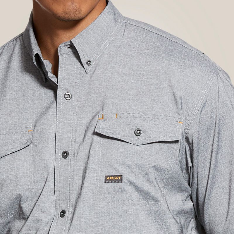 Charcoal Heather Ariat Rebar Made Tough Venttek Durastretch Work Shirt | 70JCLMWRA