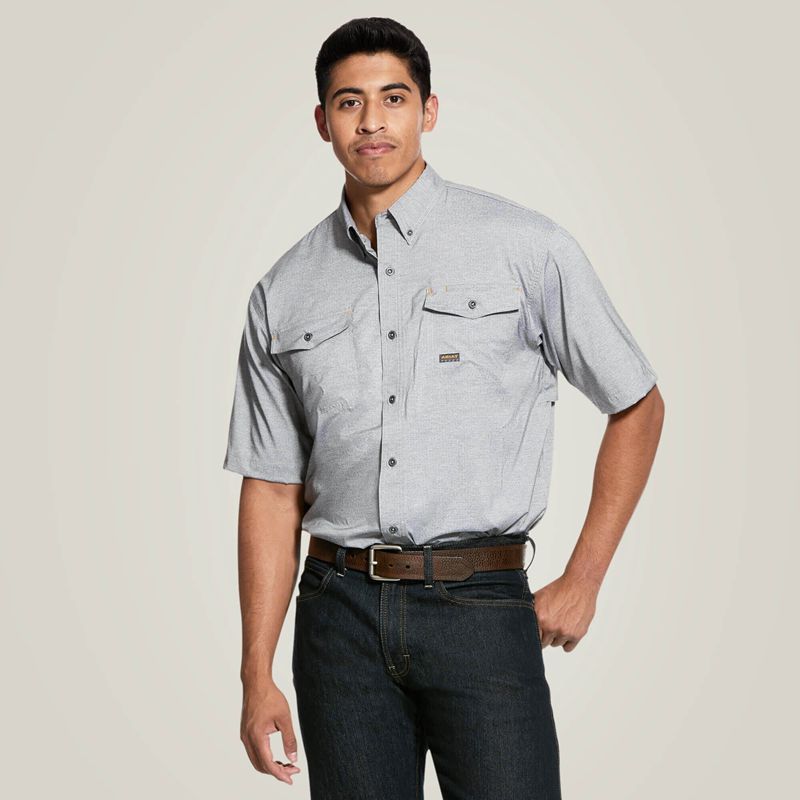 Charcoal Heather Ariat Rebar Made Tough Venttek Durastretch Work Shirt | 70JCLMWRA