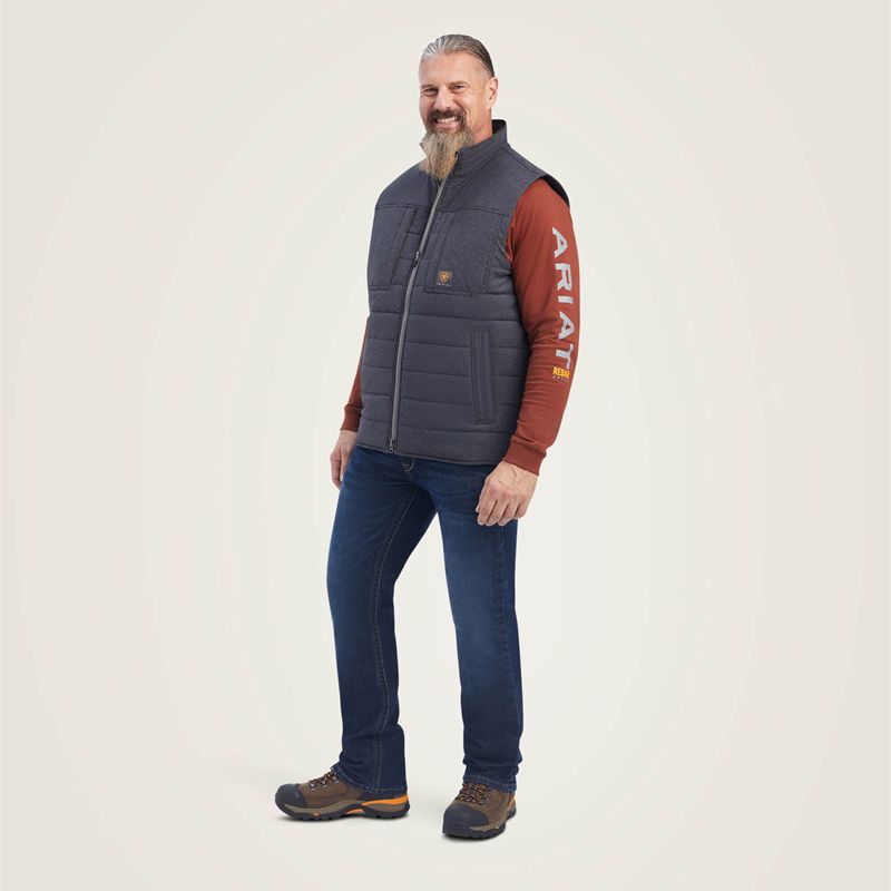 Charcoal Heather Ariat Rebar Valiant Stretch Canvas Water Resistant Insulated Vest | 91MOUDVNH