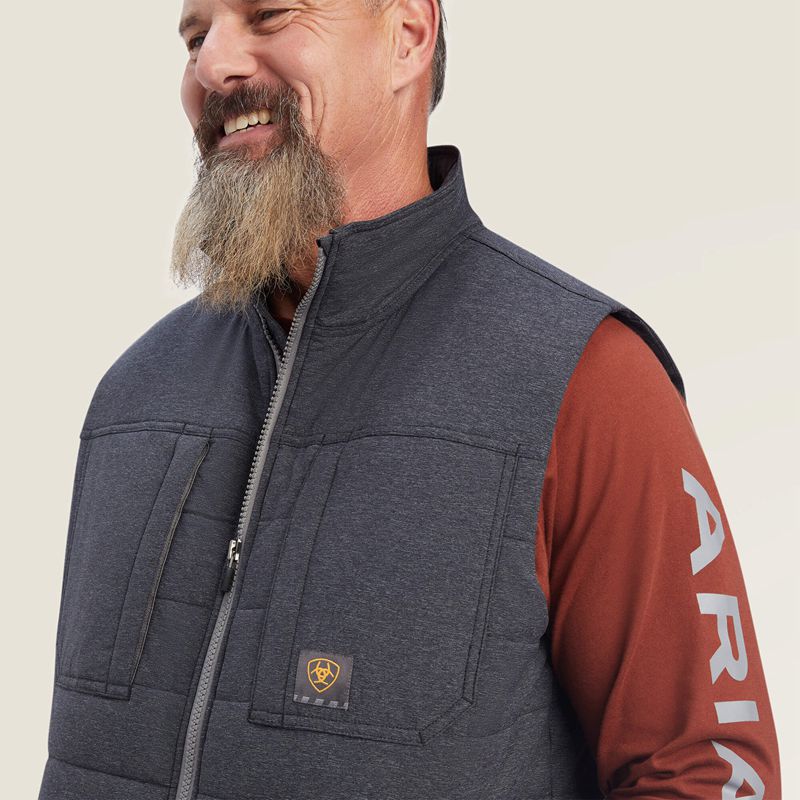 Charcoal Heather Ariat Rebar Valiant Stretch Canvas Water Resistant Insulated Vest | 91MOUDVNH