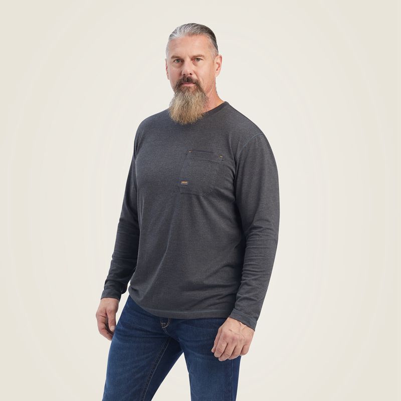 Charcoal Heather Ariat Rebar Workman Born For This T-Shirt | 34OYKGHVN