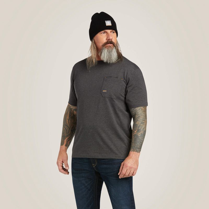 Charcoal Heather Ariat Rebar Workman Full Cover T-Shirt | 73KZMUBIV