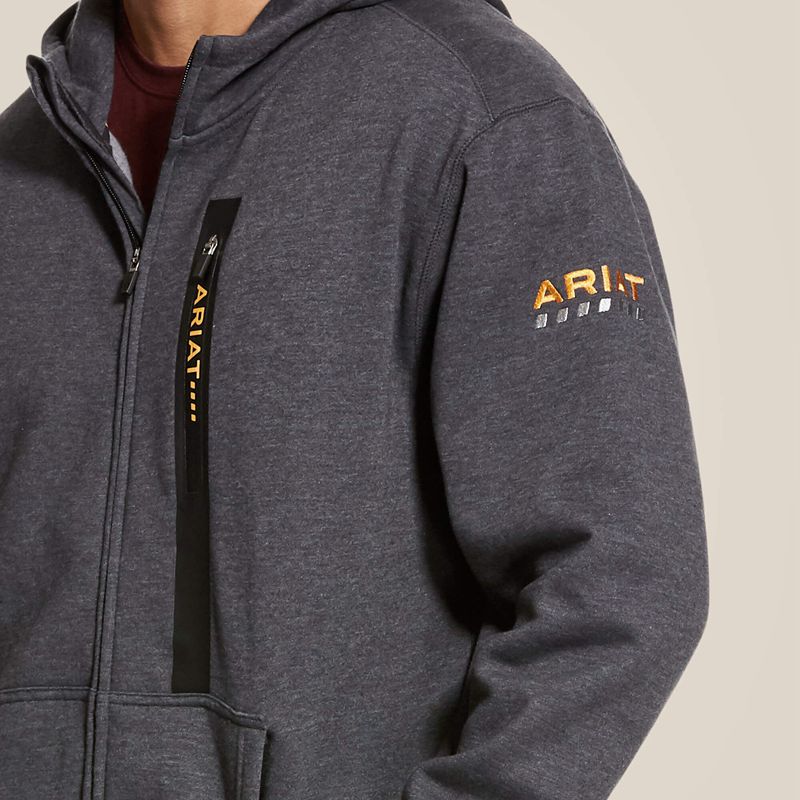 Charcoal Heather Ariat Rebar Workman Full Zip Hoodie | 92LEFAZIU