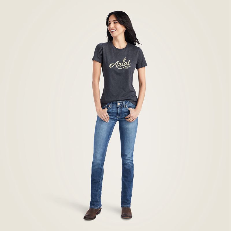 Charcoal Heather Ariat Wheat Script Tee | 80IVJAFMH