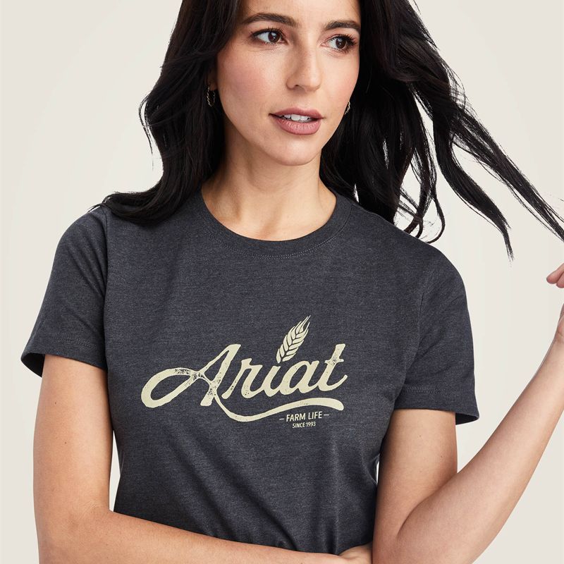 Charcoal Heather Ariat Wheat Script Tee | 80IVJAFMH