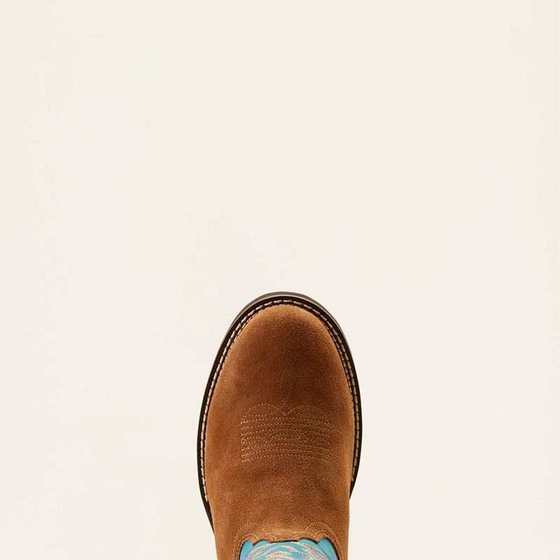 Chestnut Suede/Basin Blue Ariat Elko Western Boot | 16JQKBCLA