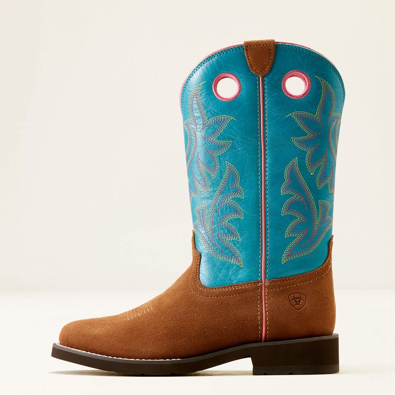 Chestnut Suede/Basin Blue Ariat Elko Western Boot | 16JQKBCLA