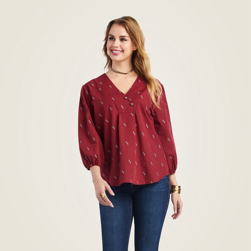 Chimayo Dobby Ariat Peasant Top Chimayo Blouse | 32GXSKHUC