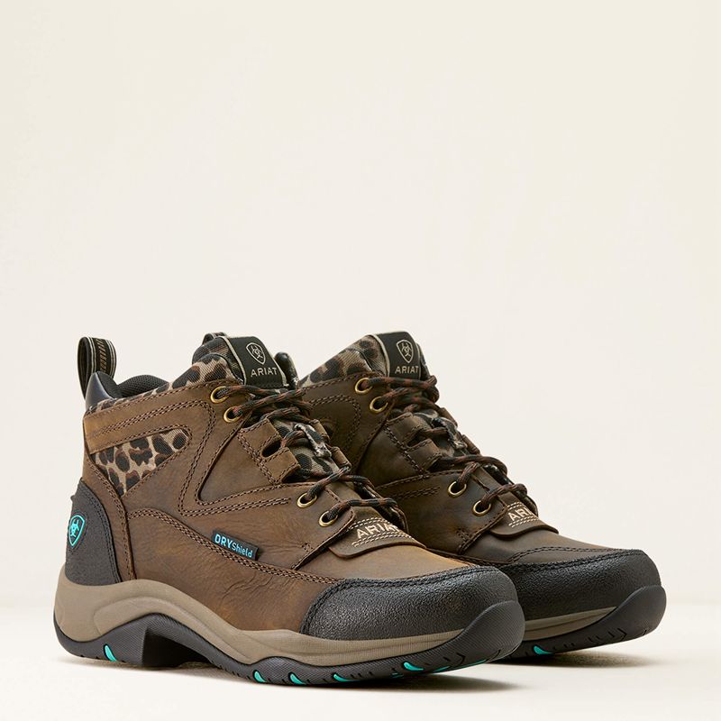 Chocolate/Camo Leopard Ariat Terrain Waterproof Boot | 97XWPEDTB