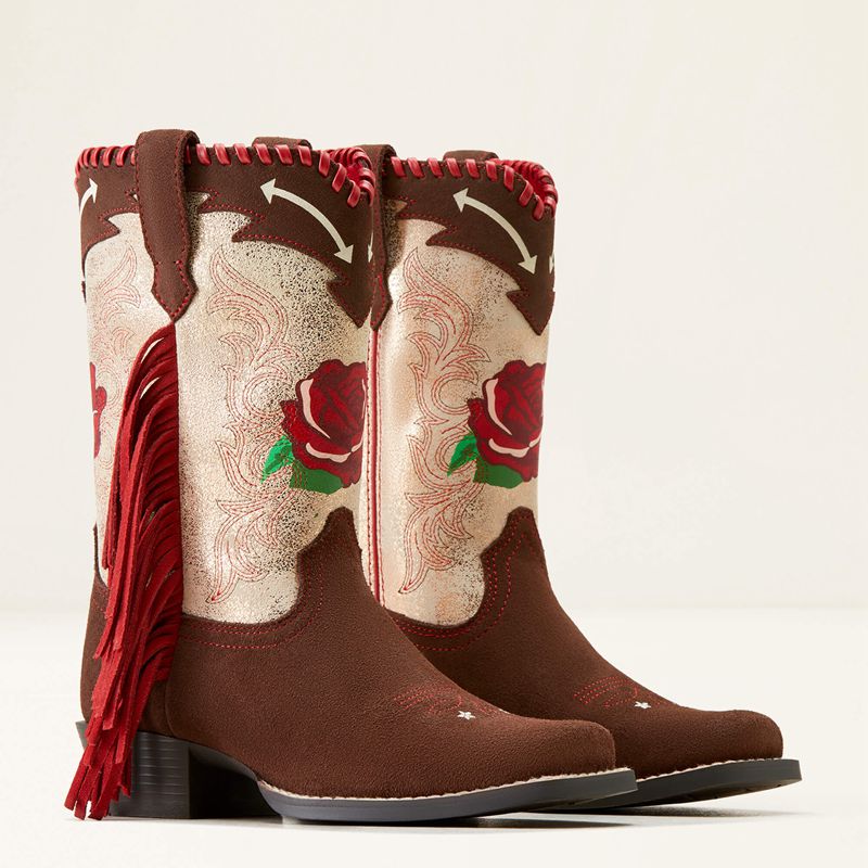 Chocolate Suede/Range Riding Ruby Ariat Bk Futurity Fringe Rodeo Quincy Western Boot | 98XCMTOBU