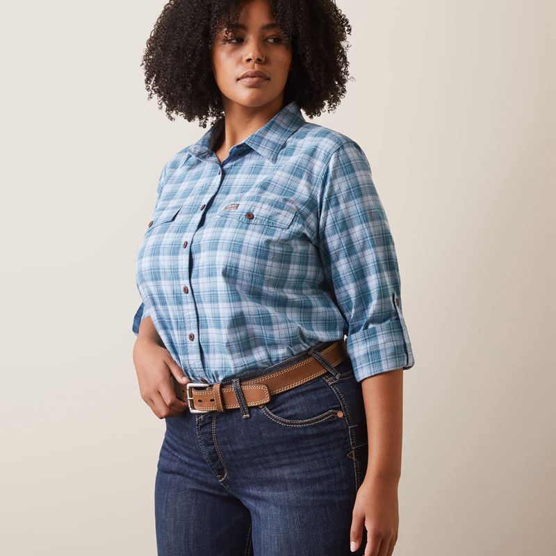 Clear Sky Plaid Ariat Rebar Made Tough Durastretch Work Shirt | 06SGJEATR